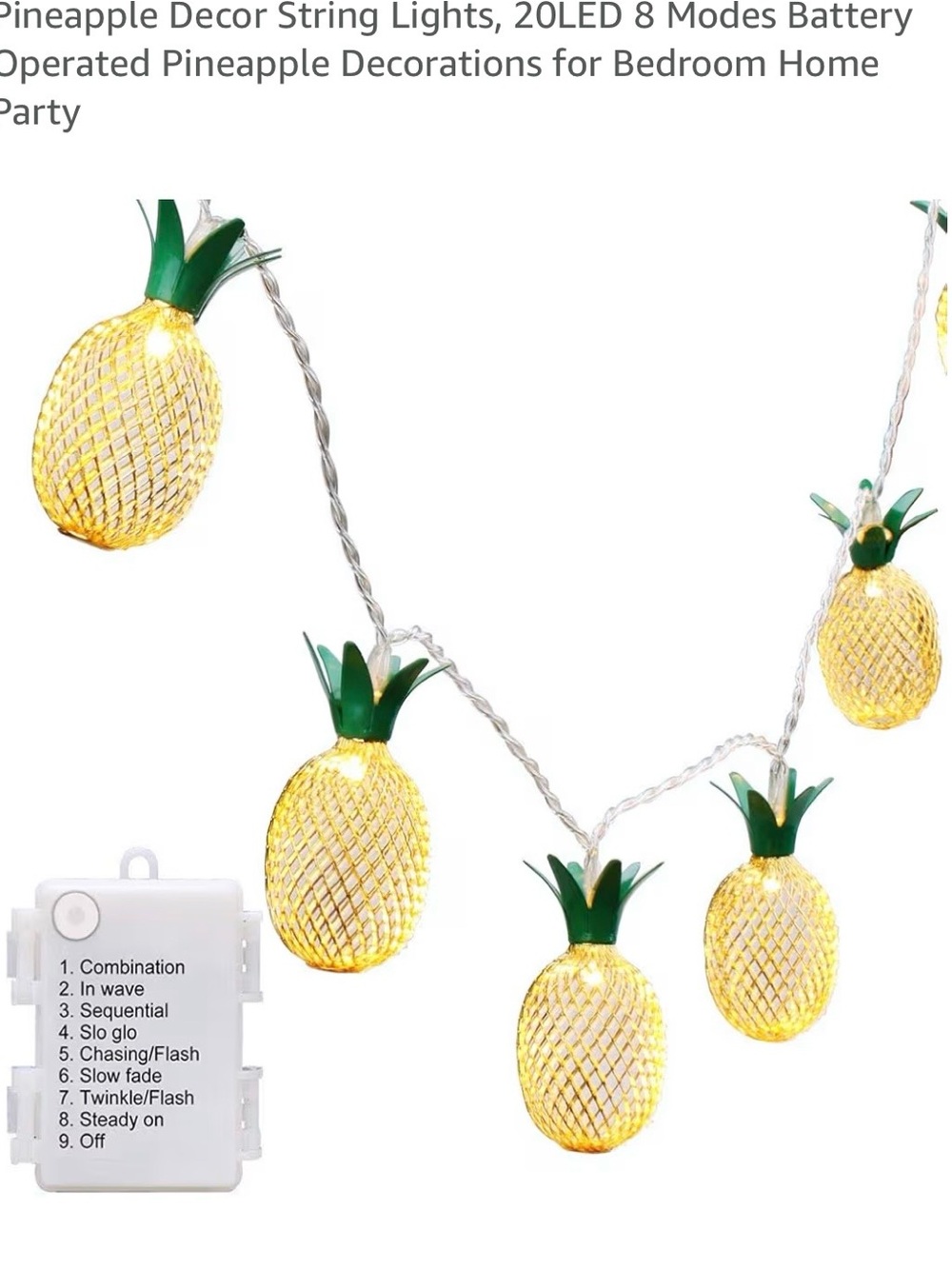 Pineapple String Lights - Decorative 20 LED Metal Bulbs